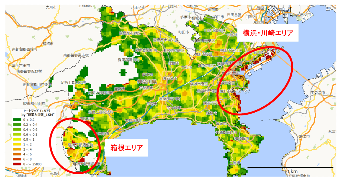 商業力指数の可視化（神奈川県）